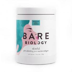 White tub of skinful marine collagen powder by Bare Biology